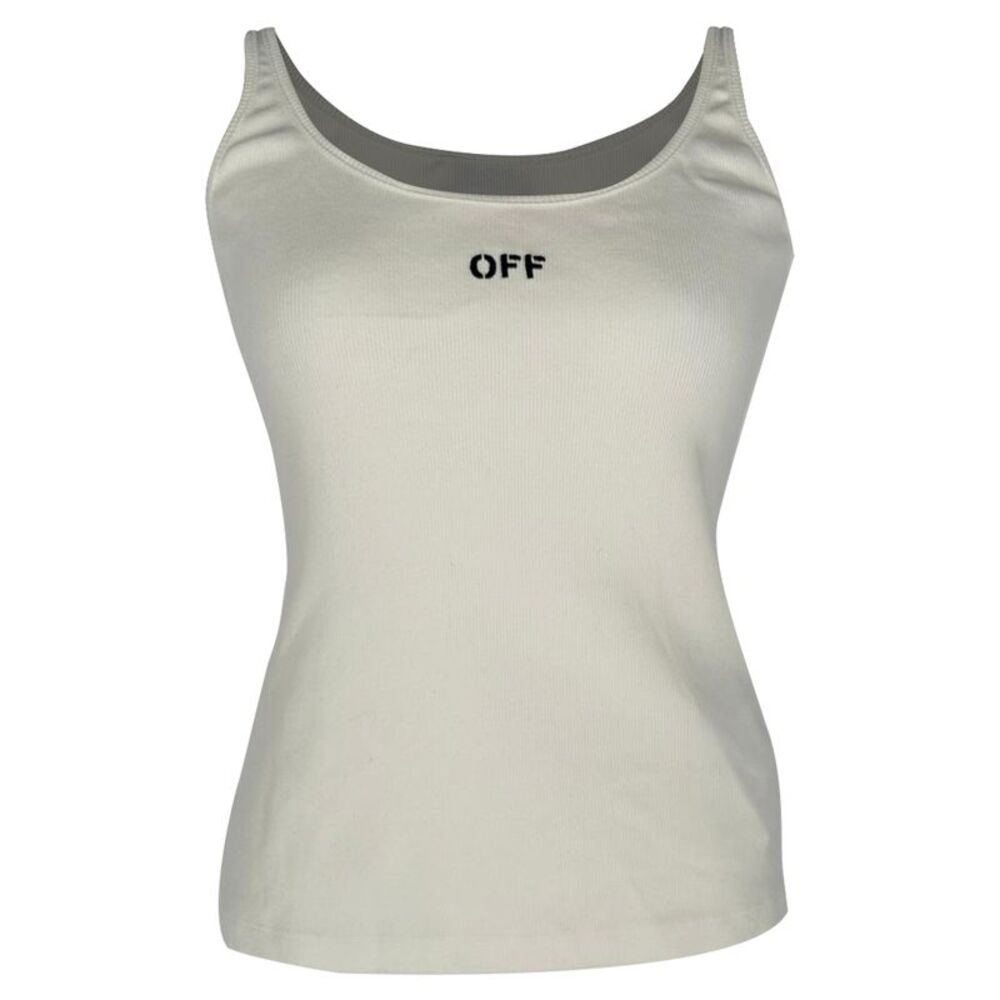 Off-White Logo Stamp Ribbed Tank Top in White Cotton